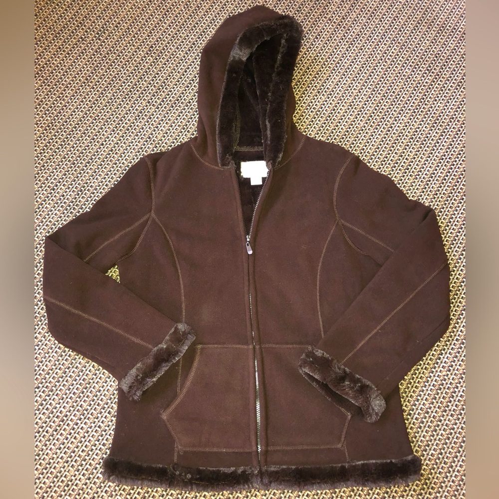 🟤VTG 90s Green Tea Hooded Dark Brown Full Zip Lined Jacket